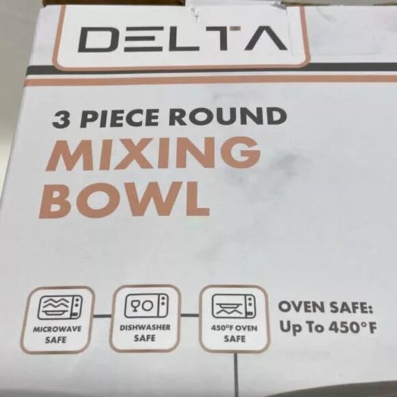 Delta Stoneware Mixing Bowl 3 Piece Set Round Matte Black Rose Gold Trim New - Picture 6 of 12